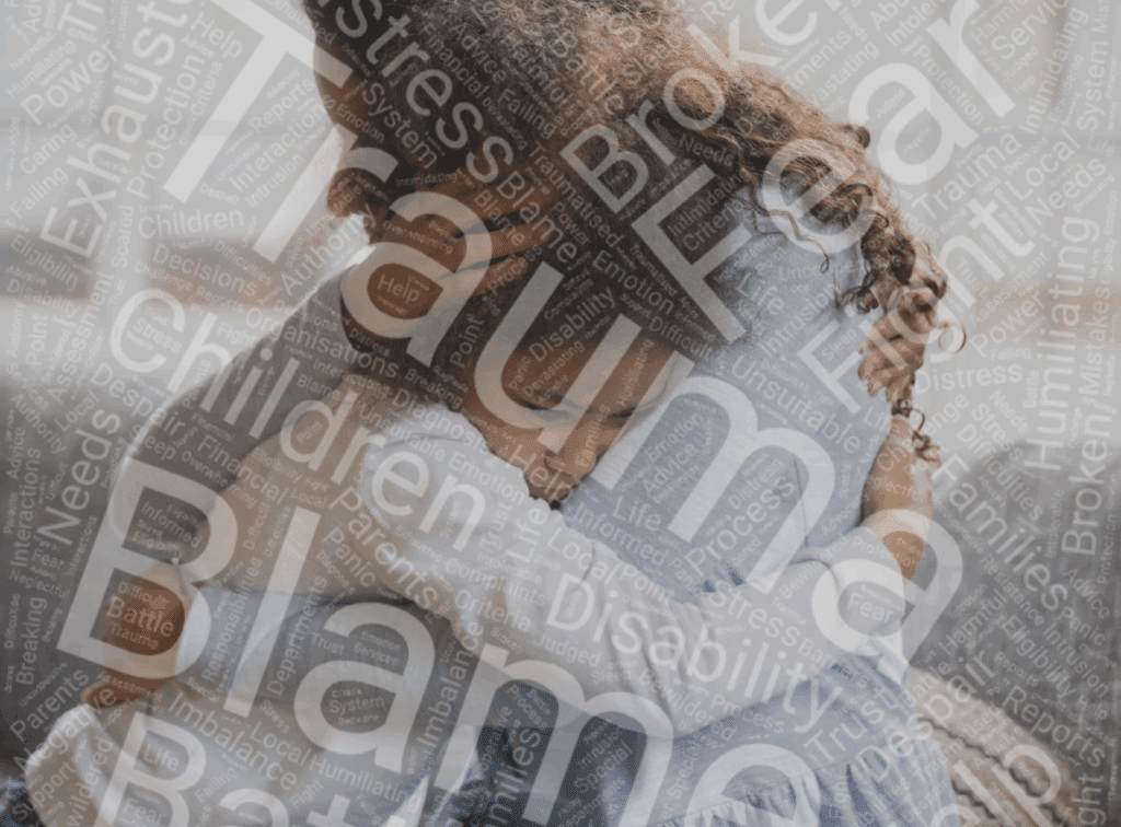 Mum and daughter hugging with an overlay of words