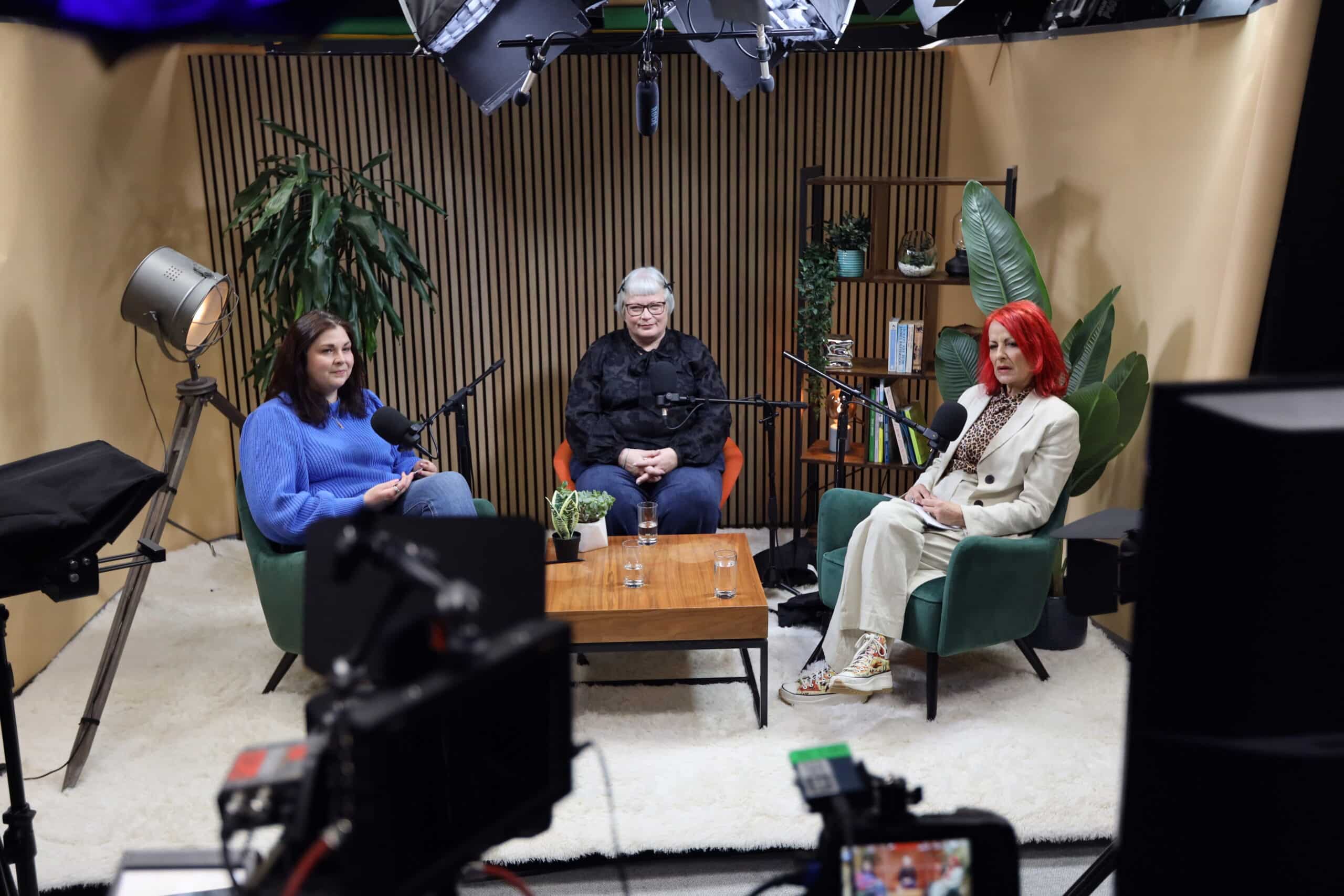 Carrie Grant, Dr Samantha Flynn and Ineke Woods on the set of 'The Calm in the Complicated' podcast