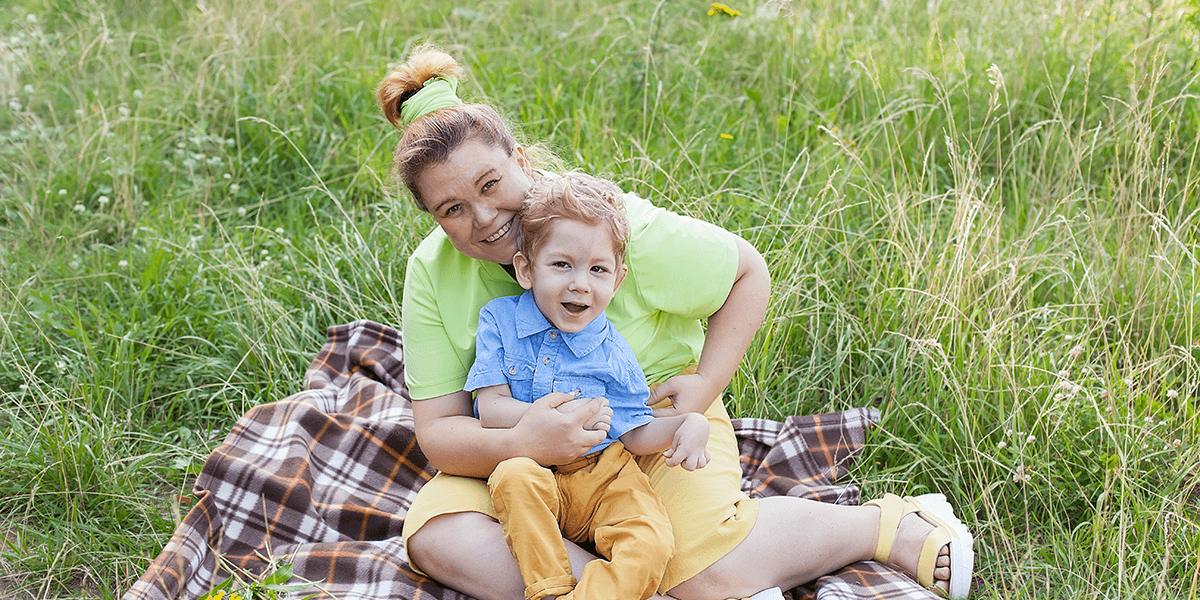 mother and son on a picnic